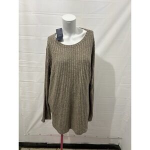 Sampeel Women's Long Sleeve Crewneck Ribbed Tunic Top NWT Pockets Khaki Size XXL